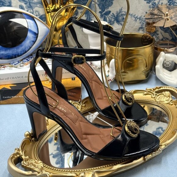 🆕 KURT GEIGER LONDON 🧿 NWOB Chelsea Heel Sandal, Black Patent - Sz 37 US 7 - Picture 7 of 14